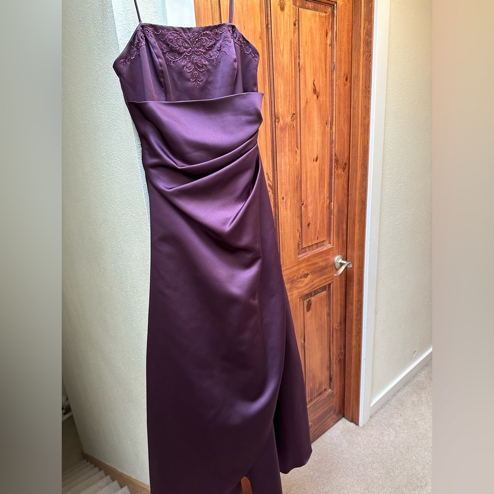 David’s Bridal Dress, size 8 in a deep purple color, longer than floor length